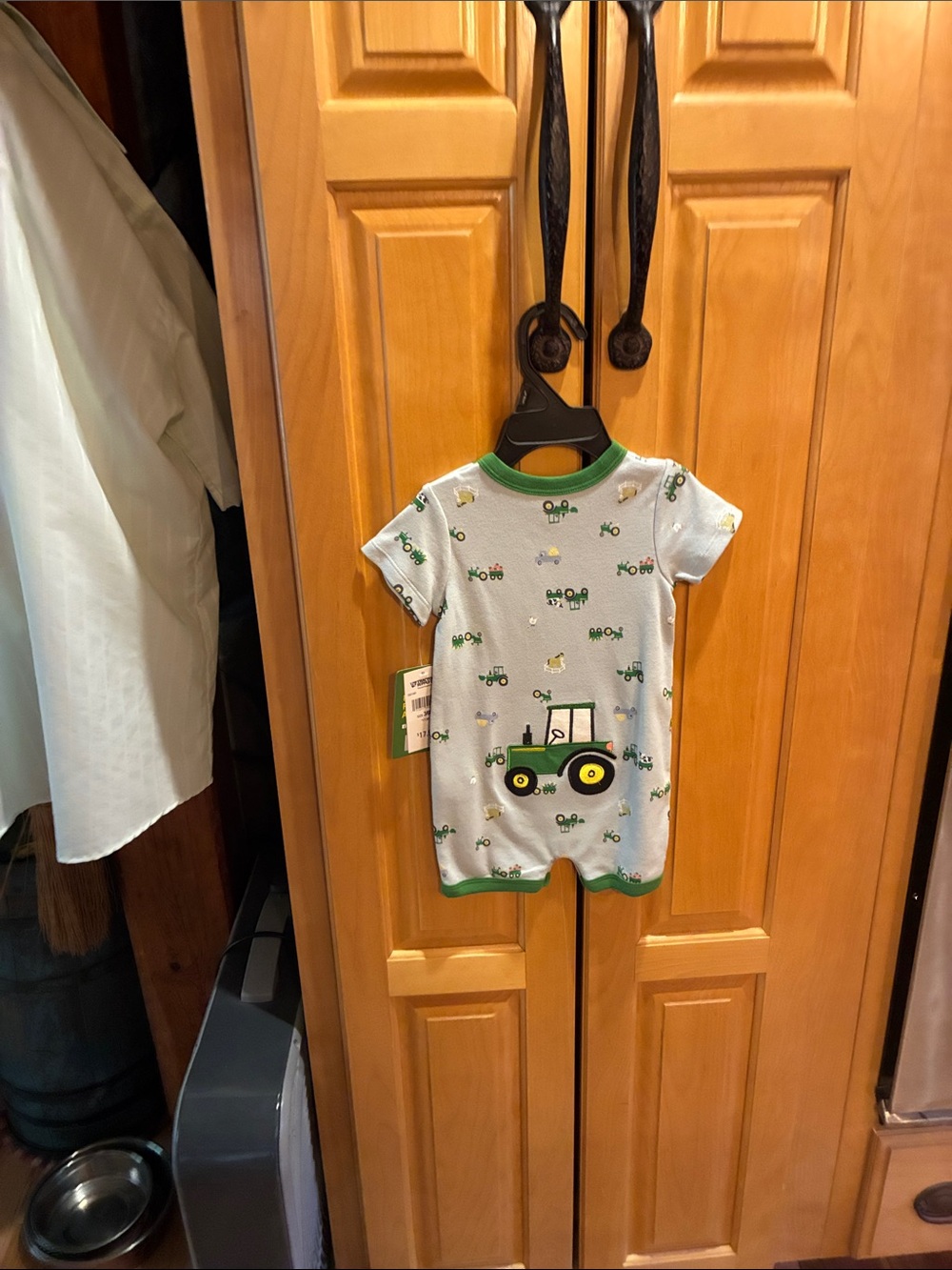 Toddler Short-Sleeve Tractor Romper - Green Trim